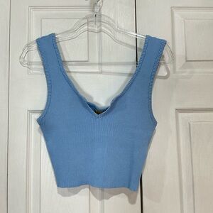 🍓 Daisy Blue Knit Sleeveless Tank Crop Top Shirt - Large